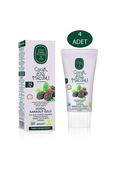 Eyüp Sabri Tuncer Natural Black Mulberry Extract Toothpaste for 2-6 Years Old Children - 60 Ml, 4 Pieces