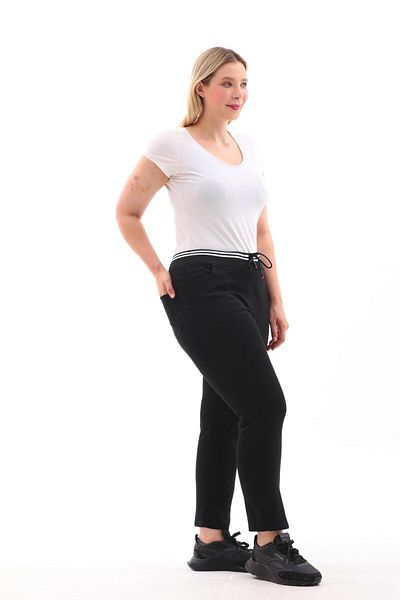 EYLÜLXXL Plus Size Women's Trousers - Ribbed Detail on the Waist, Lycra