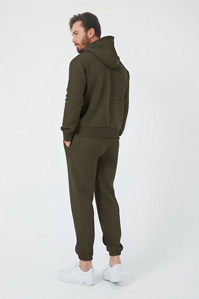 BayBayan Ανδρικό Σετ Αθλητική Φόρμα Χακί Πράσινη Oversize - Ψηλόμεση, Φούτσα, Βαμβακερή, Τσέπες Καγκουρό