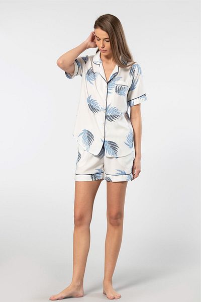 TÜREN 3605 Women's Woven Patterned Shorts Pajama Set