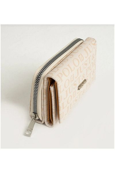 Just Polo Women's Cream-Tan Small Size Wallet - Snap and Zipper Closure