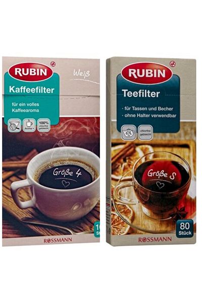 ROSSMANN Rubin Tea Filter 80 Pieces and Natural Filter Coffee Paper Size 4 100 Pieces