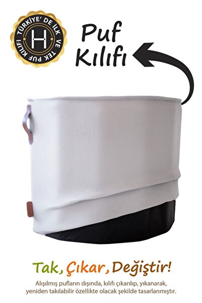 HAMUR Yıkanabilir Puf Tabure Kılıfı Tak-Çıkar-Değiştir-Yenile Orta Sehpa Kılıfı By Meek Gri