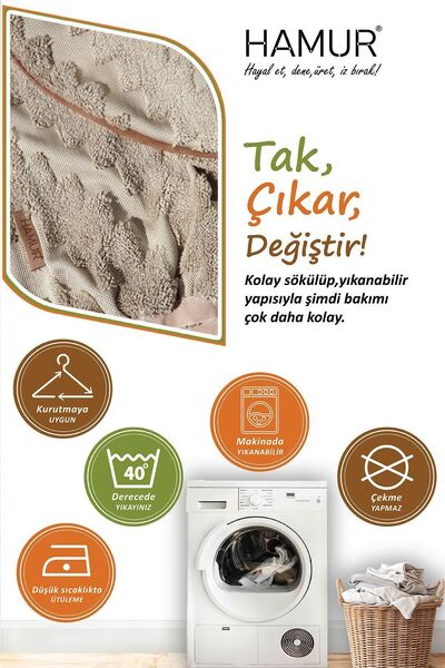 HAMUR Yıkanabilir Puf Tabure Kılıfı Tak-Çıkar-Değiştir-Yenile Orta Sehpa Kılıfı By Zigzag Natural
