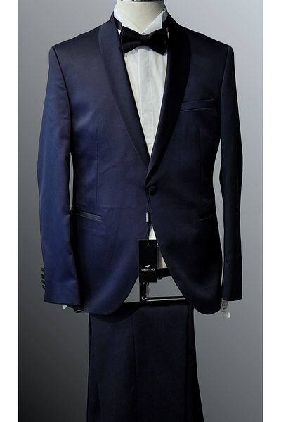 crispino Navy Blue Men's Tuxedo Suit - Groom Suit Jacket and Trousers