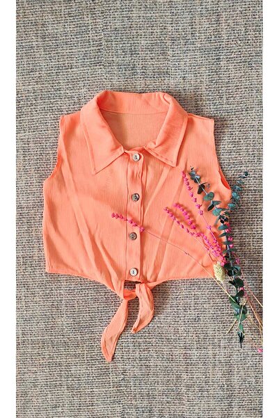 eladamoda بلوزة بناتي برتقالية اللون - ربطة أمامية