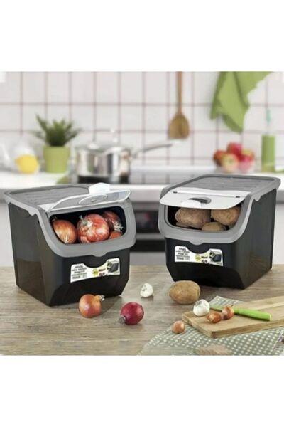 Funny Life 12 لتر 2 عبوة تخزين بصل البطاطس الرمادية المرجانية - بسيطة وأنيقة