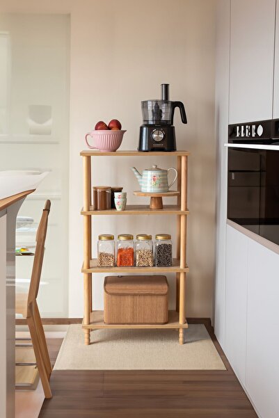 HAMUR Concept 3 Raflı Organizer Balkon Banyo Kitaplık Mutfak Dolabı Ofis Düzenleyici Ahşap Nature