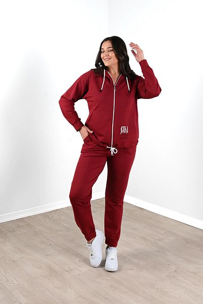 Koza Butik Women's Large Size Zippered Stone Printed Tracksuit Set 8037-24