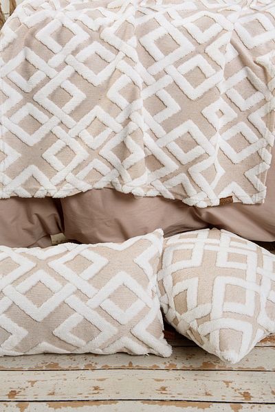 HAMUR Bed Runner Throw Pillow Set Bohemian Punch Punch Pattern Bedspread Mila Beige