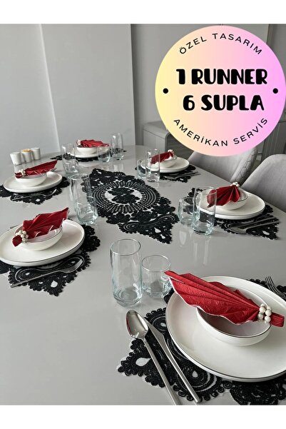 Çt Çeyizci Tekstil 1 Runner 6 Supla američki set za večeru - set stolnjaka