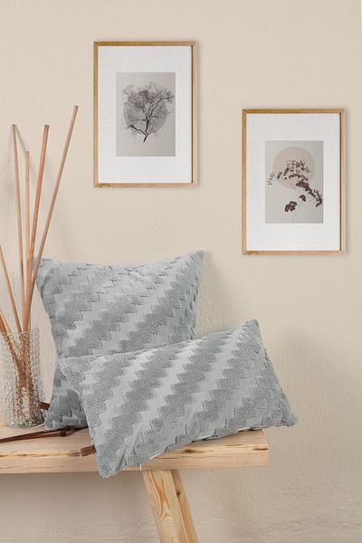 HAMUR Husă de pernă decorativă dreptunghiulară cu design special boem, gri zigzag