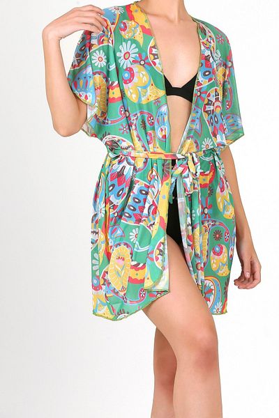 HAMUR Pareo Beach Dress Kimono Std Shawl Pattern Green