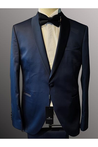 crispino Navy Blue Men's Tuxedo Suit - Groom Suit Jacket and Trousers