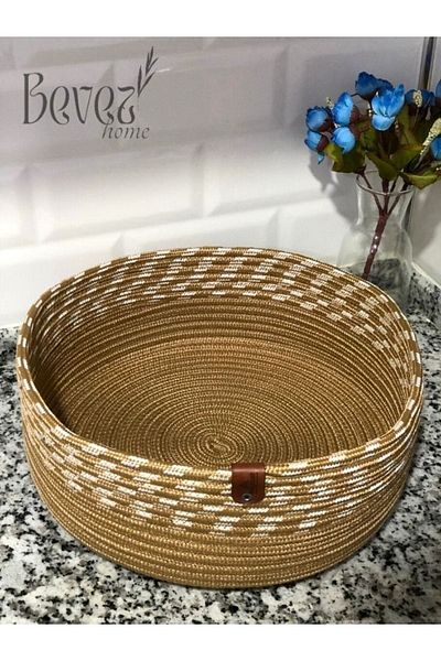 BEVEZ HOME Διπλό Χρωματιστό Ψάθινο καλάθι από γιούτα - Organizer μπάνιου και κουζίνας, 25x10 cm