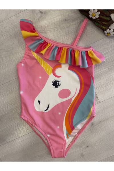 Linoş Kids Kız Çocuk Deniz Havuz Plaj Fırfırlı Unicorn Mayo