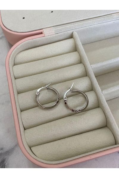 Akiha Aksesuar Steel Earrings - Tiny Patterned Hoop Model