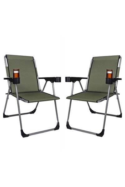ALİN METAL 140 Kg Taşima Kapasiteli 2'li Lüks Bardaklıklı Kamp & Piknik Sandalyesi