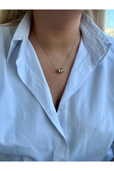 Hicrans Takı MİNİMAL HALKA TAŞLI MODEL GOLD KOLYE