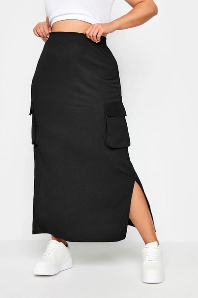 Stil Diva Plus Size Patternless Skirt - Elastic Waist, Pocket Detail and Slit160295