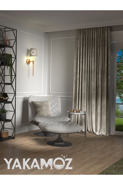 Yakamoz Velvet Look Stone Color Island Background Cortina suplimentară Velvet Touch Series