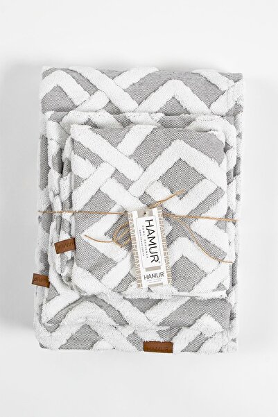 HAMUR Yatak Runner Kırlent Seti Bohem Punch Panç Desen Yatak Örtüsü Mila Gri