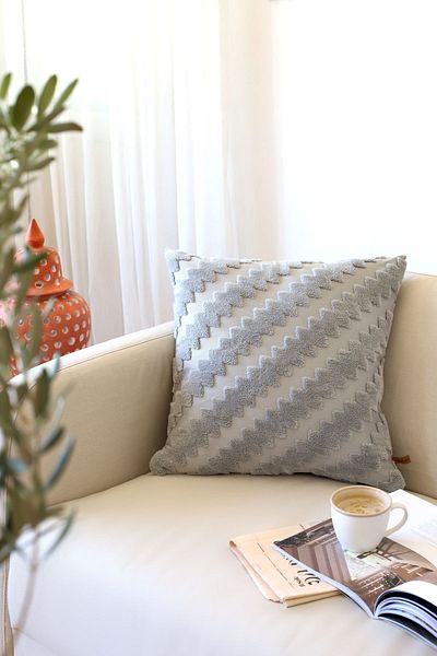 HAMUR Husă de pernă decorativă pătrată cu model Punch Poncho cu design special boem, gri zigzag