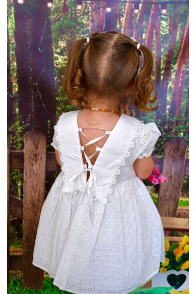 minikiti Girls' Cotton Lined Dress - Back Detail and Lace, for Birthdays and Feasts