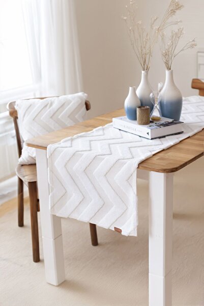 HAMUR Punch Ecru Washable Table, Table, Living Room, Kitchen and Coffee Table Table Runner Line