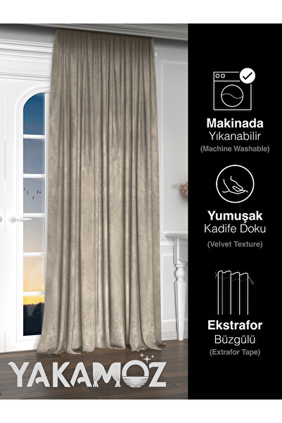Yakamoz Velvet Touch Series with Velvet Appearance Stone Color Island Background Curtain Extra Strength