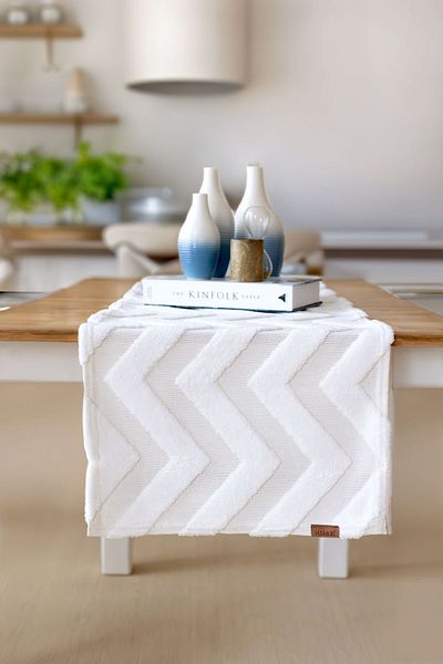 HAMUR Punch Ecru Washable Table, Table, Living Room, Kitchen and Coffee Table Table Runner Line