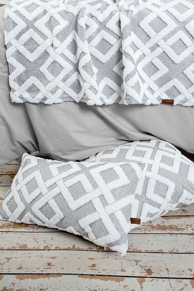HAMUR Bed Runner Throw Pillow Set Bohemian Punch Ponch Pattern Bedspread Mila Gray