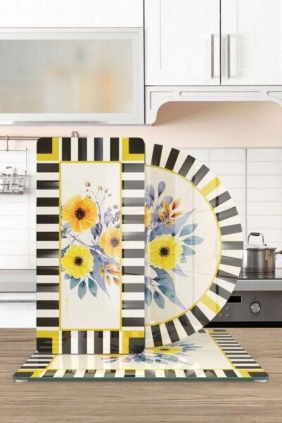 Decovetro MacKenzie Vintage Flower Patterned 3-Piece Mixed Set - Glass Presentation Serving Plate