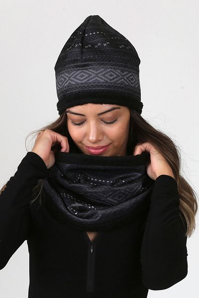 HAMUR Black Women's Beret and Neck Collar Set of 2 Set Dote Plush Wellsoft Bb-091