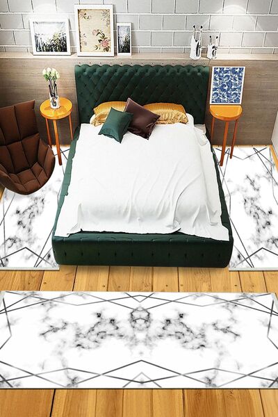 HaLıFoRuM Yıkanabilir Modern 3'lü Yatak Odası Halısı Takımı - Ipeksi Ht-327