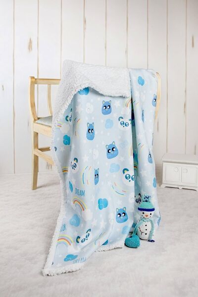 HAMUR Fluffy Baby Blanket 80X100 cm White Blue Dream Sheepskin Blanket