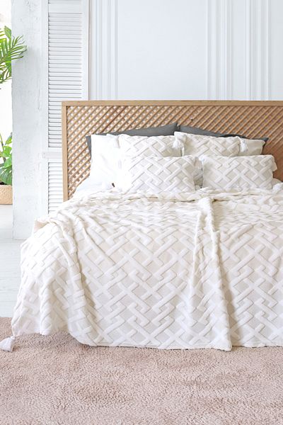 HAMUR Nordic Bedspread Set Double Set Bohemian Punch Ponch Pattern Handheld Ecru