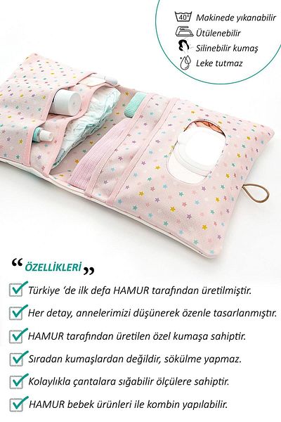 HAMUR حقيبة العناية بالأم والطفل منقوشة من Elefant - منظم تغيير وتغيير الحفاضات لحديثي الولادة