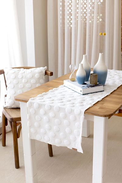 HAMUR Ecru Color Punch Washable Tableware and Table Runner Point - for Kitchen and Coffee Table