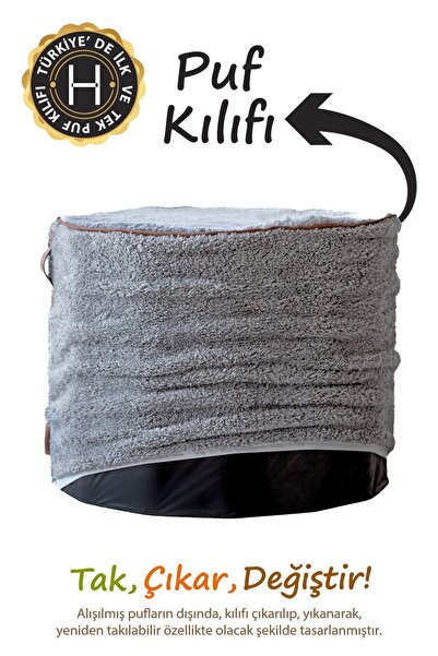 HAMUR Yıkanabilir Puf Tabure Kılıfı Tak-Çıkar-Değiştir-Yenile Orta Sehpa Kılıfı By Teddy Gri