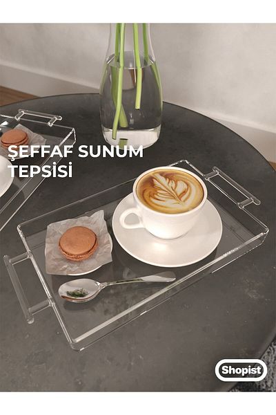 SHOPİST Plexiglass Transparent Decorative Presentation Tray Transparent Tray 14*22cm with 1 Handle