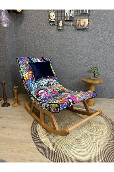 Asedia Miskin Naturel Diego24 Ahşap Sallanan Sandalye Dinlenme Emzirme Baba T...