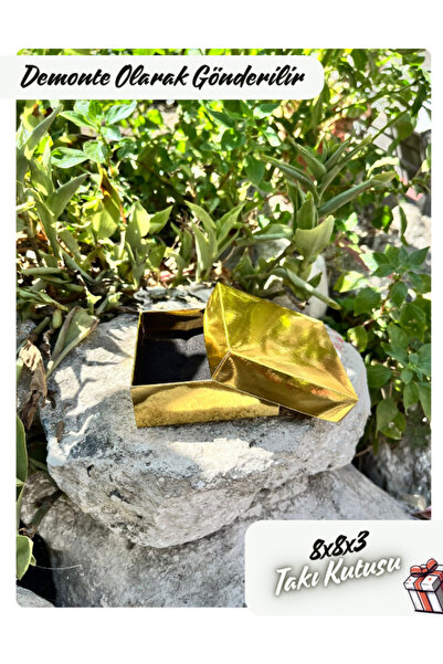 Fatih Kutu 8x8x3 - Altın Renk Süngerli Takı Kutusu  [Demonte 25 Adet]