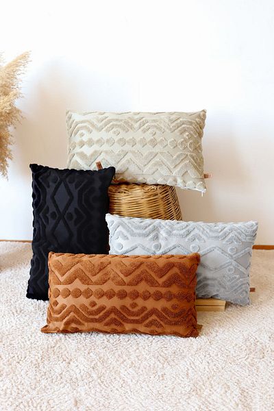 HAMUR Husă de pernă decorativă dreptunghiulară cu design special boem Letta Grey