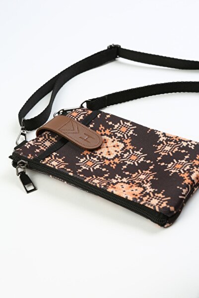 HAMUR Women's Cross Strap Wallet Shoulder Bag with Phone Compartment and Leather Cover Gold Lace