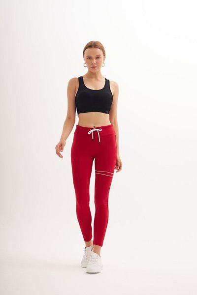 cervus Women's Red Tights / White Stripe Detailed Tights