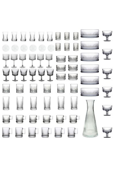 Paşabahçe Elysia 73 Piece Glass, Presentation, Cocktail, Snack Bowl, Goblet and Coffee Side Full Dowry Set