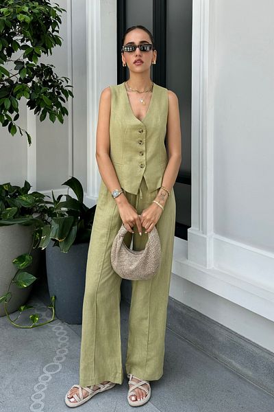 Nazliye Linen Set - Pants and Vest Set