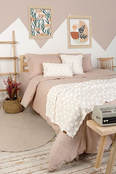 HAMUR Bed Runner Throw Pillow Set Bohemian Punch Punch Pattern Bedspread Point Ecru