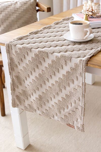 HAMUR Punch Washable Zigzag Επιτραπέζια σκεύη και επιτραπέζιο δρομέα - Φυσικό για σαλόνι, κουζίνα και τραπεζάκι σαλονιού